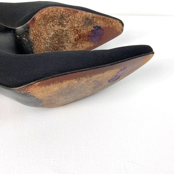 Stuart Weitzman Square Toe Black Crepe Heels Pumps  Sz 8.5 - Picture 14 of 16